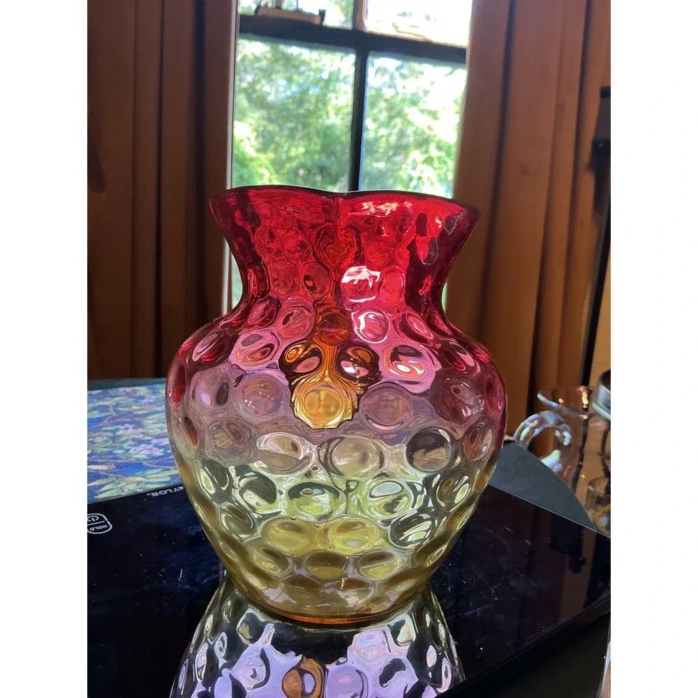 1880s Hobbs, Brockunier & Co. Amberina Glass Pitcher Inverted thumbprint pattern